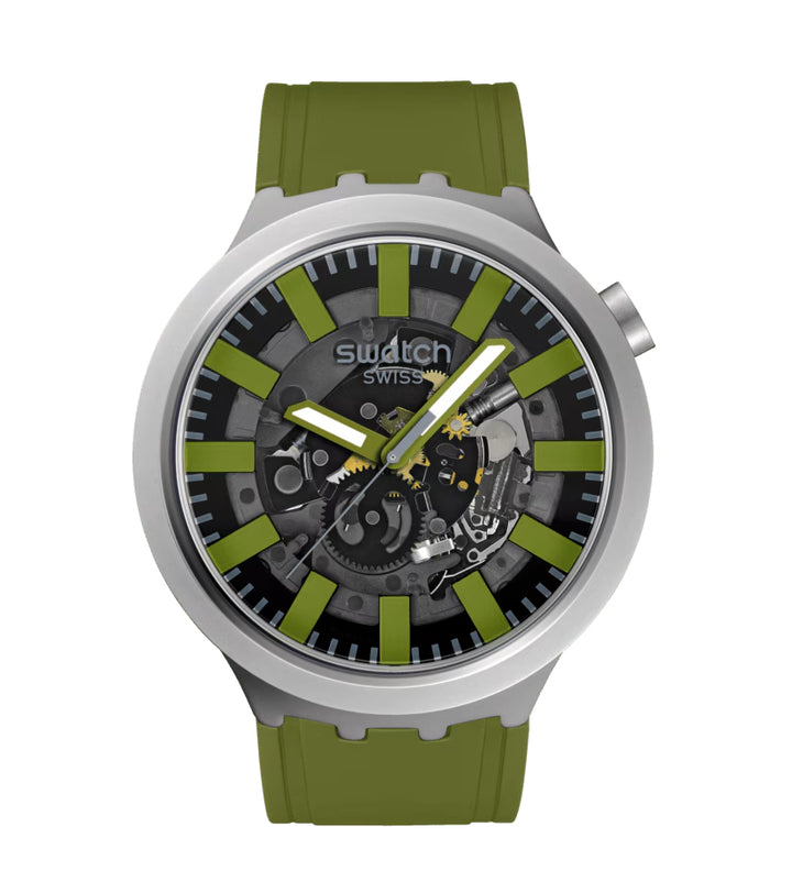 Orologio Uomo Swatch THRU THE UNDERBRUSH Acciaio Gomma Verde SB07S118