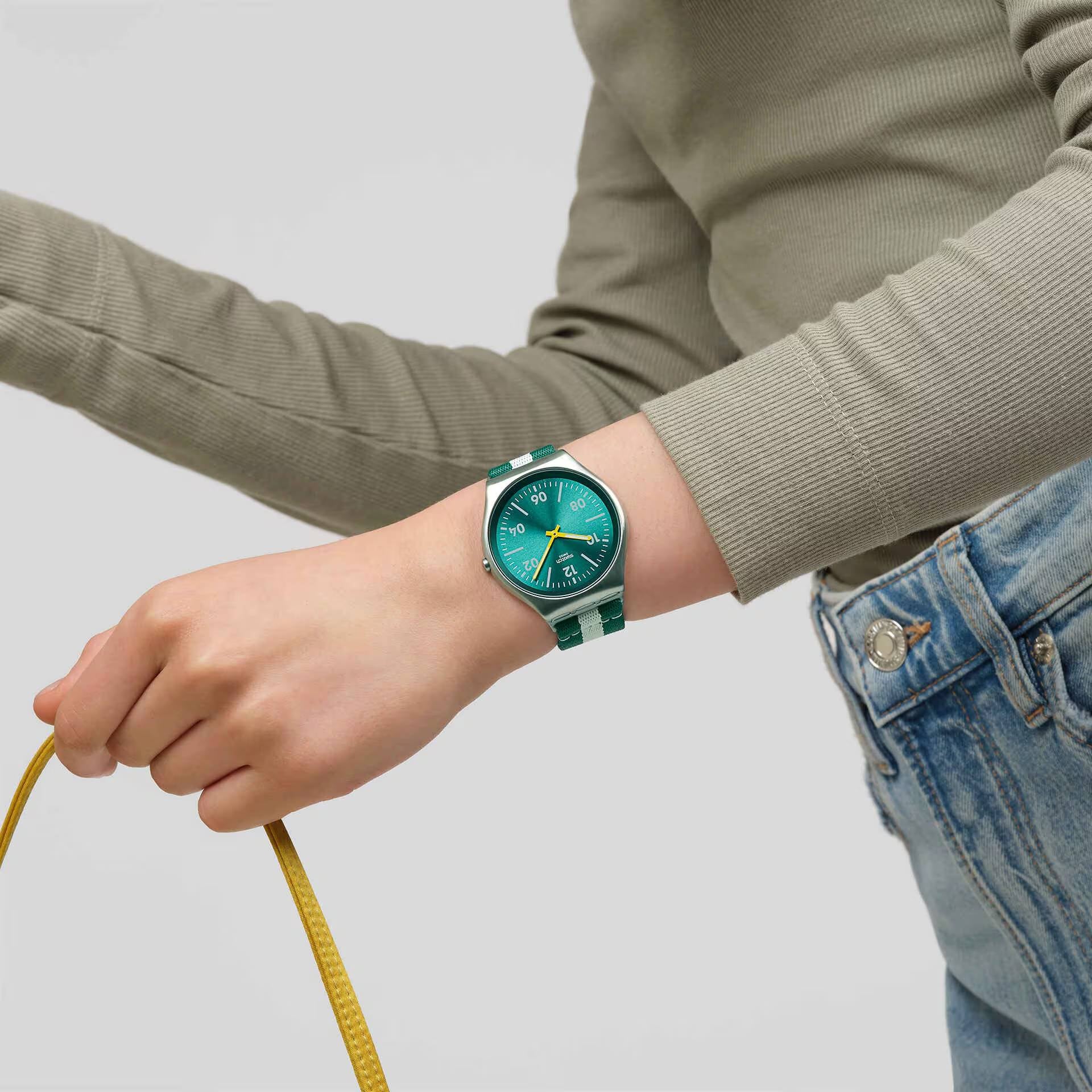 Orologio Unisex Swatch CASUAL STRIPE Skin Verde Bianco SS07S148