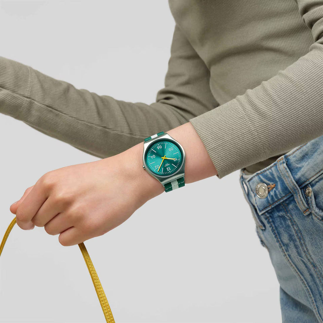 Orologio Unisex Swatch CASUAL STRIPE Skin Verde Bianco SS07S148