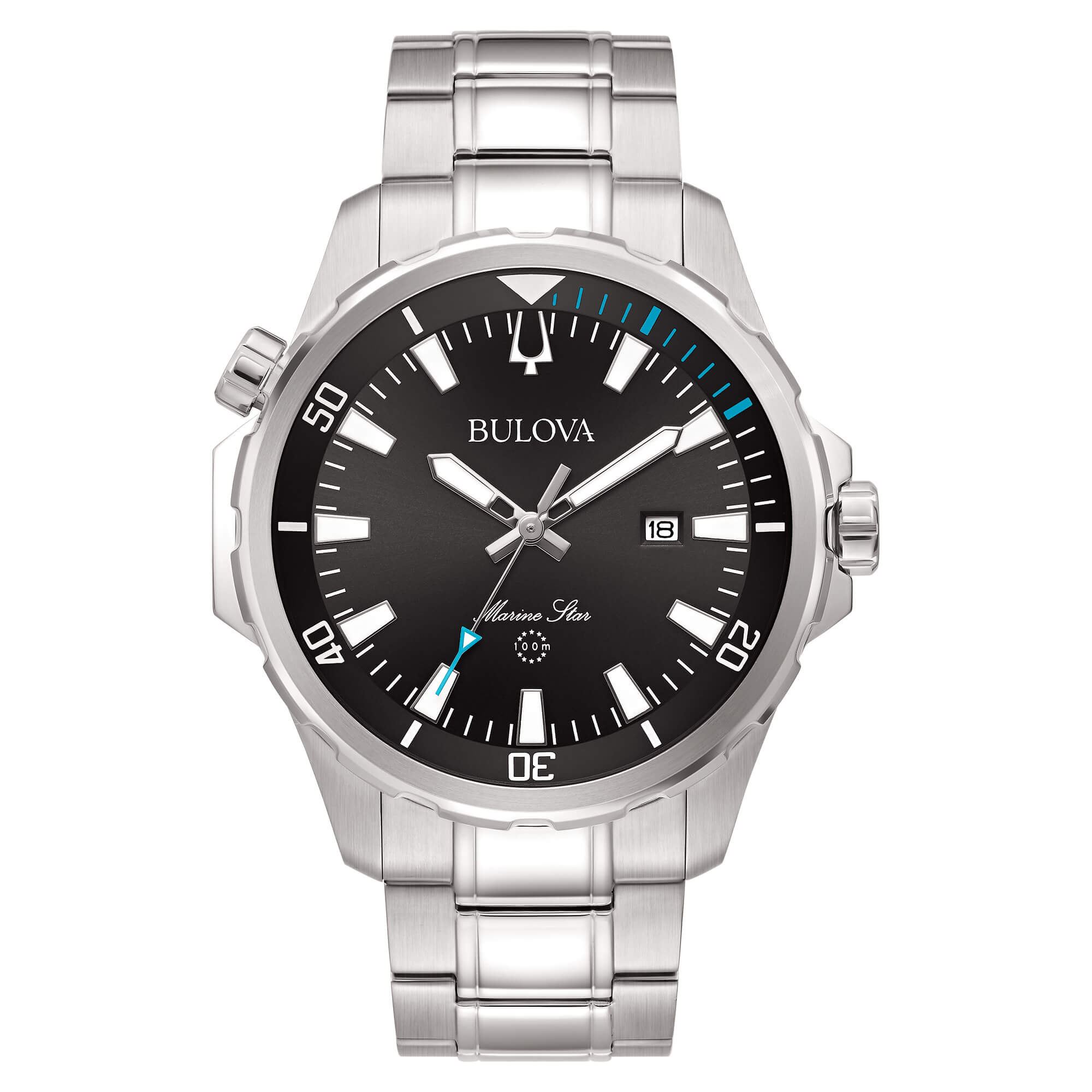 Orologio Uomo Bulova Marine Star Nero Quarzo Solo Tempo Data Acciaio Lucido 96B382