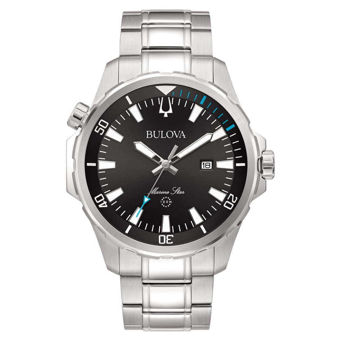 Orologio Uomo Bulova Marine Star Nero Quarzo Solo Tempo Data Acciaio Lucido 96B382