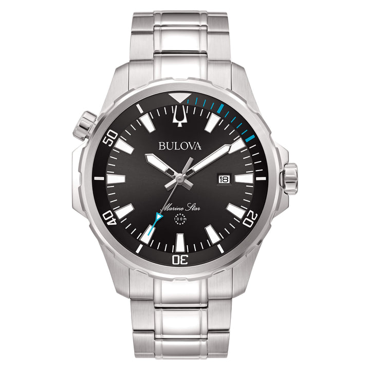 Orologio Uomo Bulova Marine Star Nero Quarzo Solo Tempo Data Acciaio Lucido 96B382