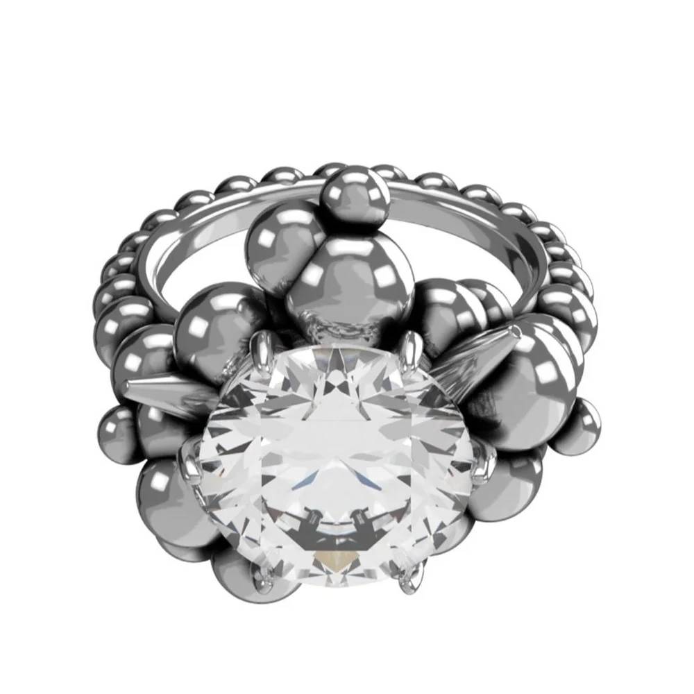 Anello John Richmond Diamante Borchie Bronzo Argentato JRMR02BW