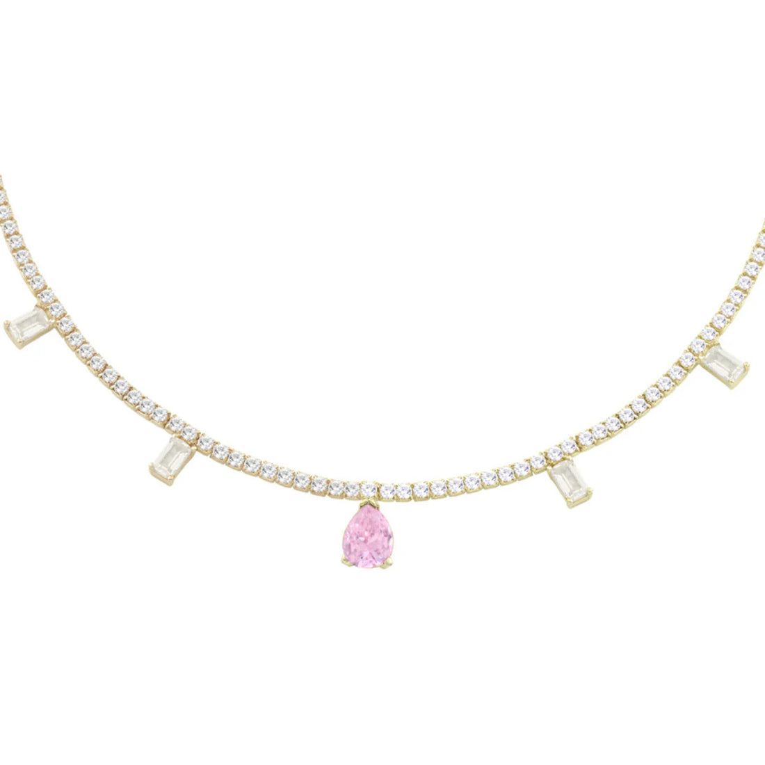 Collana Donna Laura P. Argento Dorato 925 Girocollo Tennis Zirconi Bianchi Rosa CL0112GRS