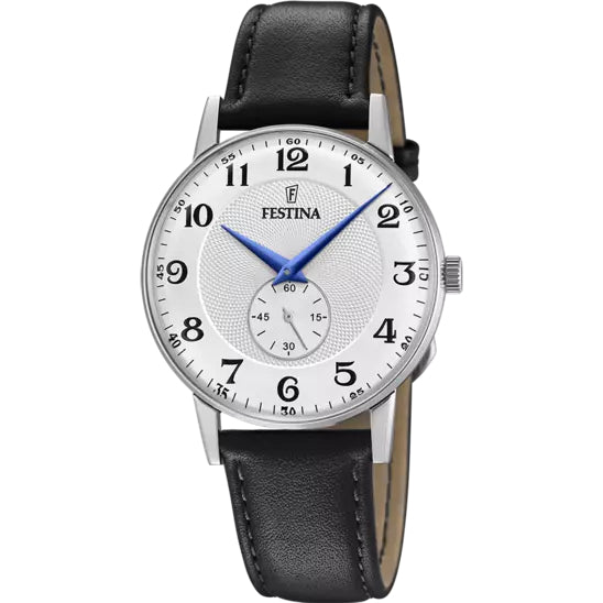 Orologio Uomo Festina Acciaio Pelle Nera Quarzo Solo Tempo Numeri Arabi F20566/1