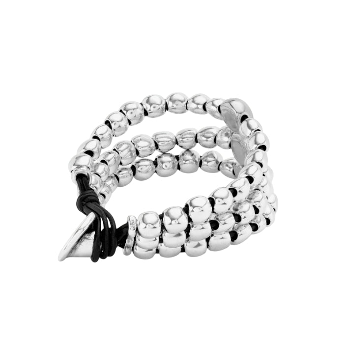 Bracciale Donna Uno De 50 Sfere Tre Fili Placcato Argento Cuoio Marrone PUL2550MTL0000M
