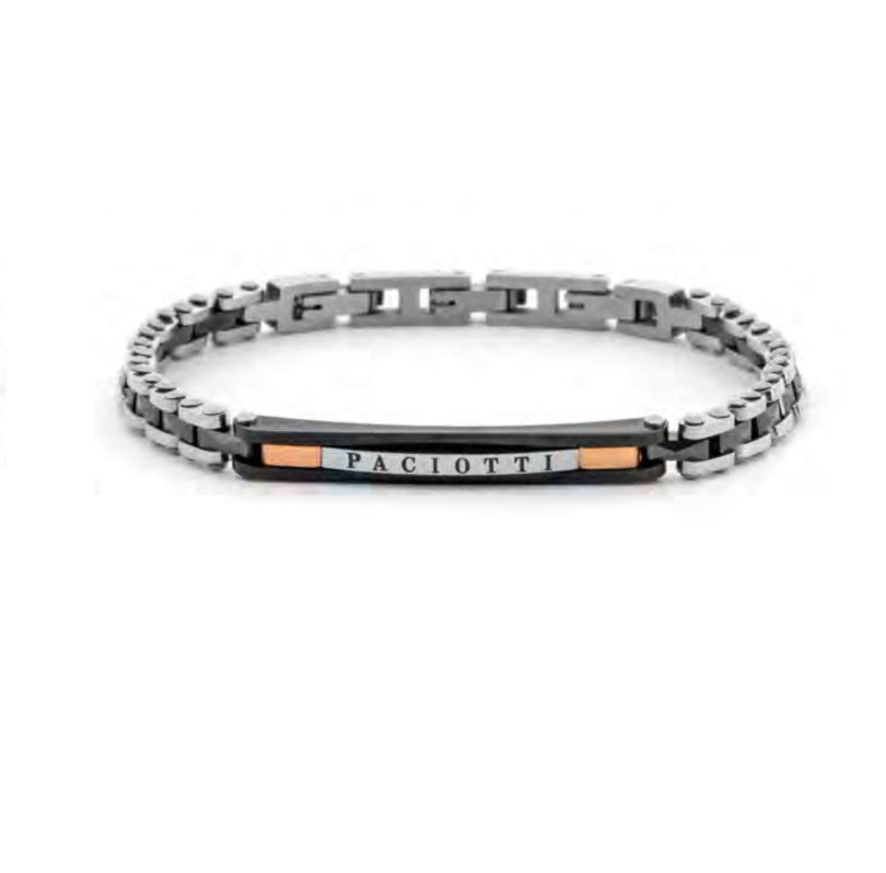 Bracciale Uomo 4US Cesare Paciotti Maglia Acciaio Ceramica Nera 4UBR8011