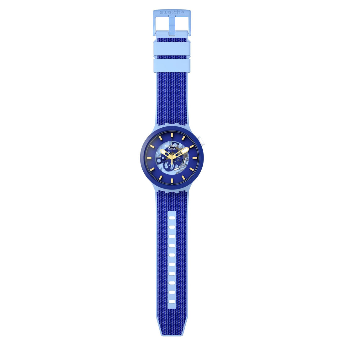 Orologio Uomo Swatch Bioceramic Big Bold Quarzo Solo Tempo Blu Dorato SB05N105