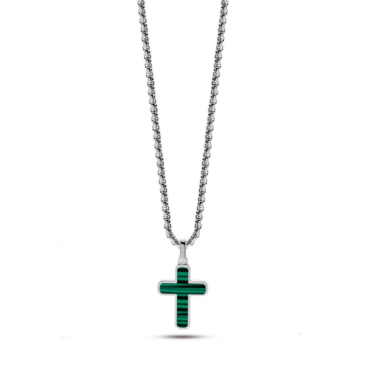 Collana Uomo Liu Jo Acciaio Croce Pietra Malachite Verde MLJ421