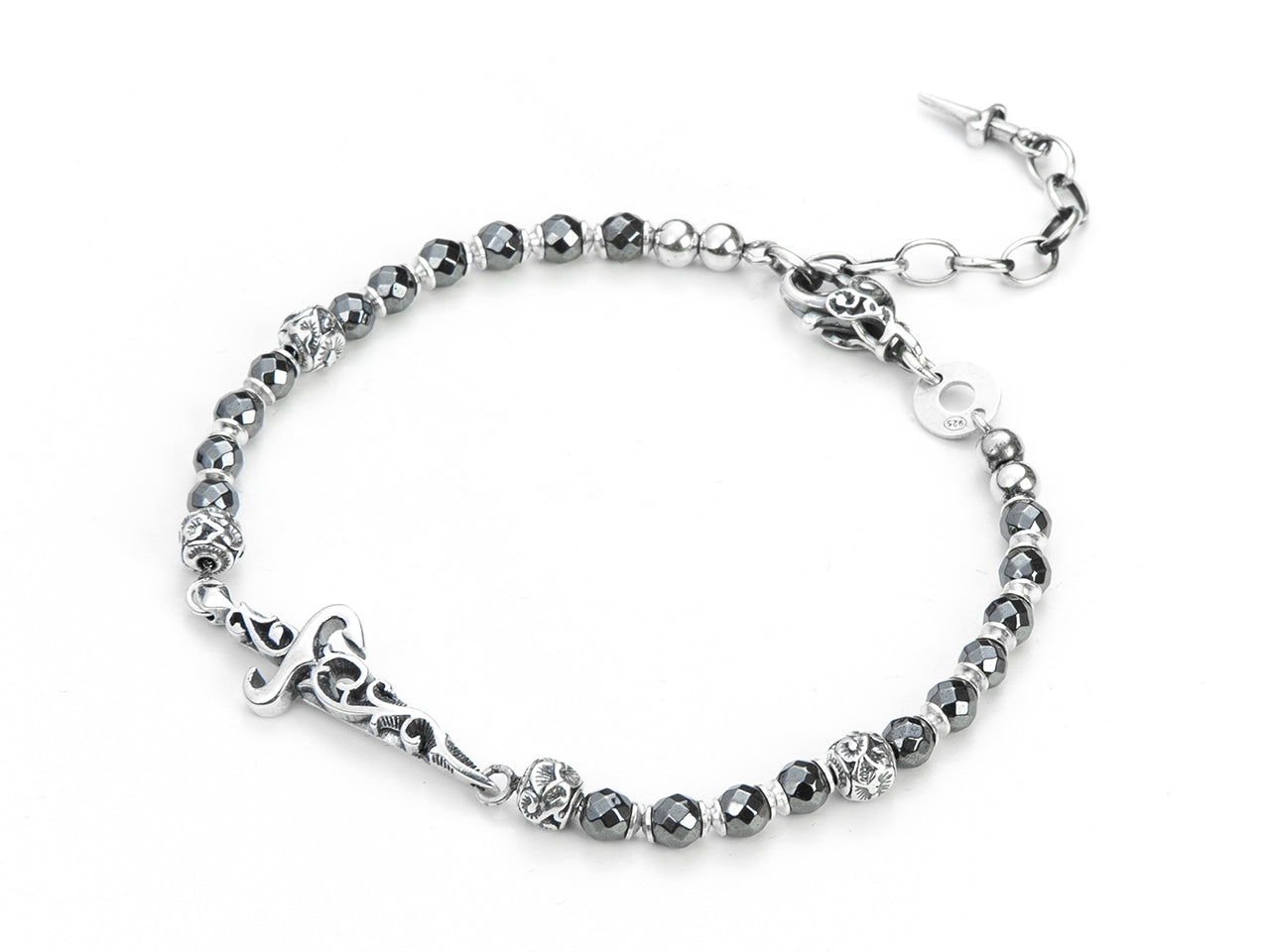 Bracciale Uomo Cesare Paciotti Argento Pugnale Gotico Sfere Ematite e Gotico