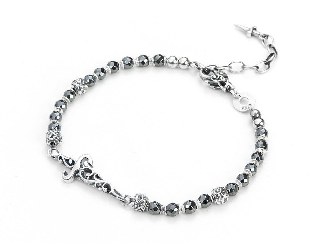 Bracciale Uomo Cesare Paciotti Argento Pugnale Gotico Sfere Ematite e Gotico