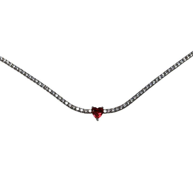 Collana Donna Re Mida Tennis Argento Cuore Rosso Zirconi Bianchi CL DJV 4RSS