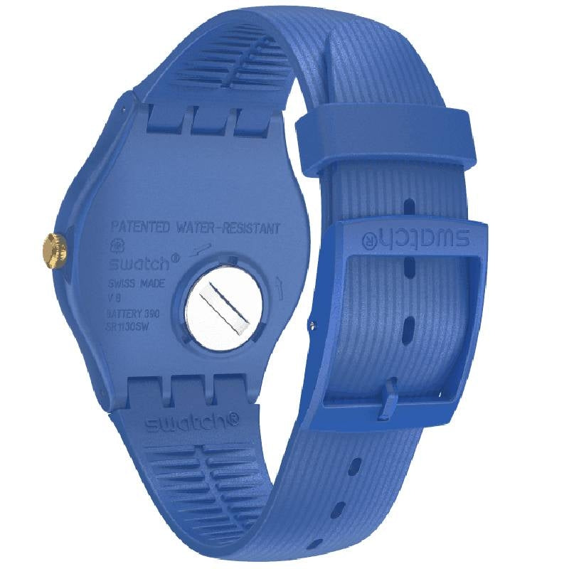 Orologio Uomo Gomma Resina Swatch Quarzo Solo Tempo Blu Oro Cyderalblue SUON143