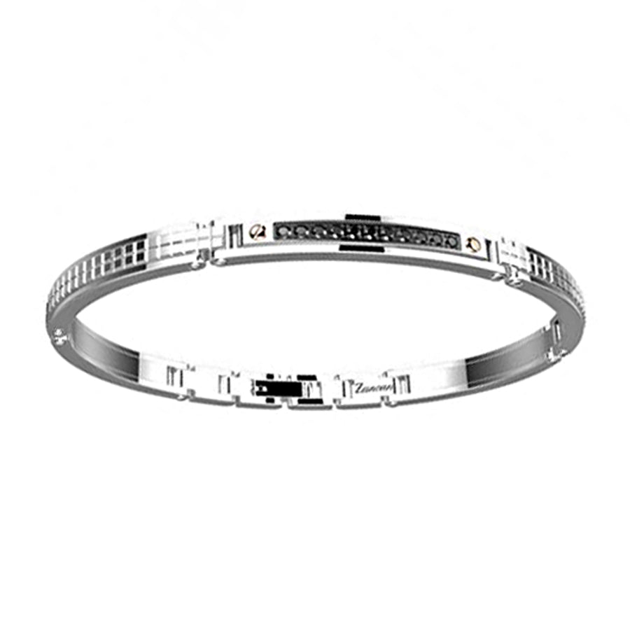Bracciale Uomo Acciaio Zancan Nero Spinelli Neri Semirigido Viti rosè a Maglia EHB167