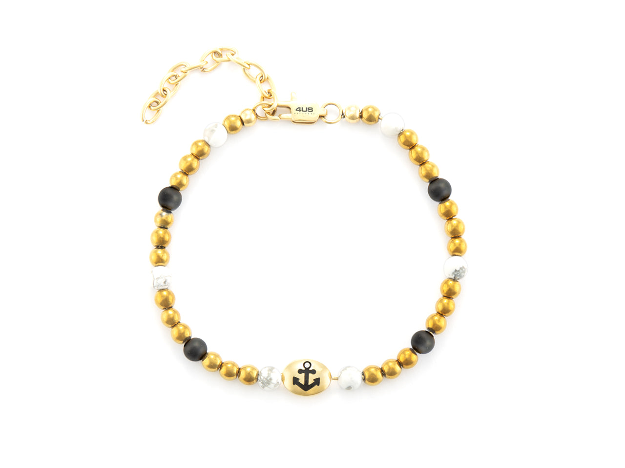 Bracciale Uomo 4US Cesare Paciotti Acciaio Dorato Pietra Bianca Nera 4UBR6454