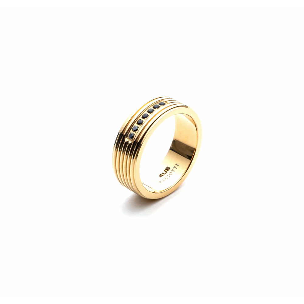 Anello Uomo 4US Cesare Paciotti Acciaio Fascia Dorato Zirconi Neri 4UAN5670/26