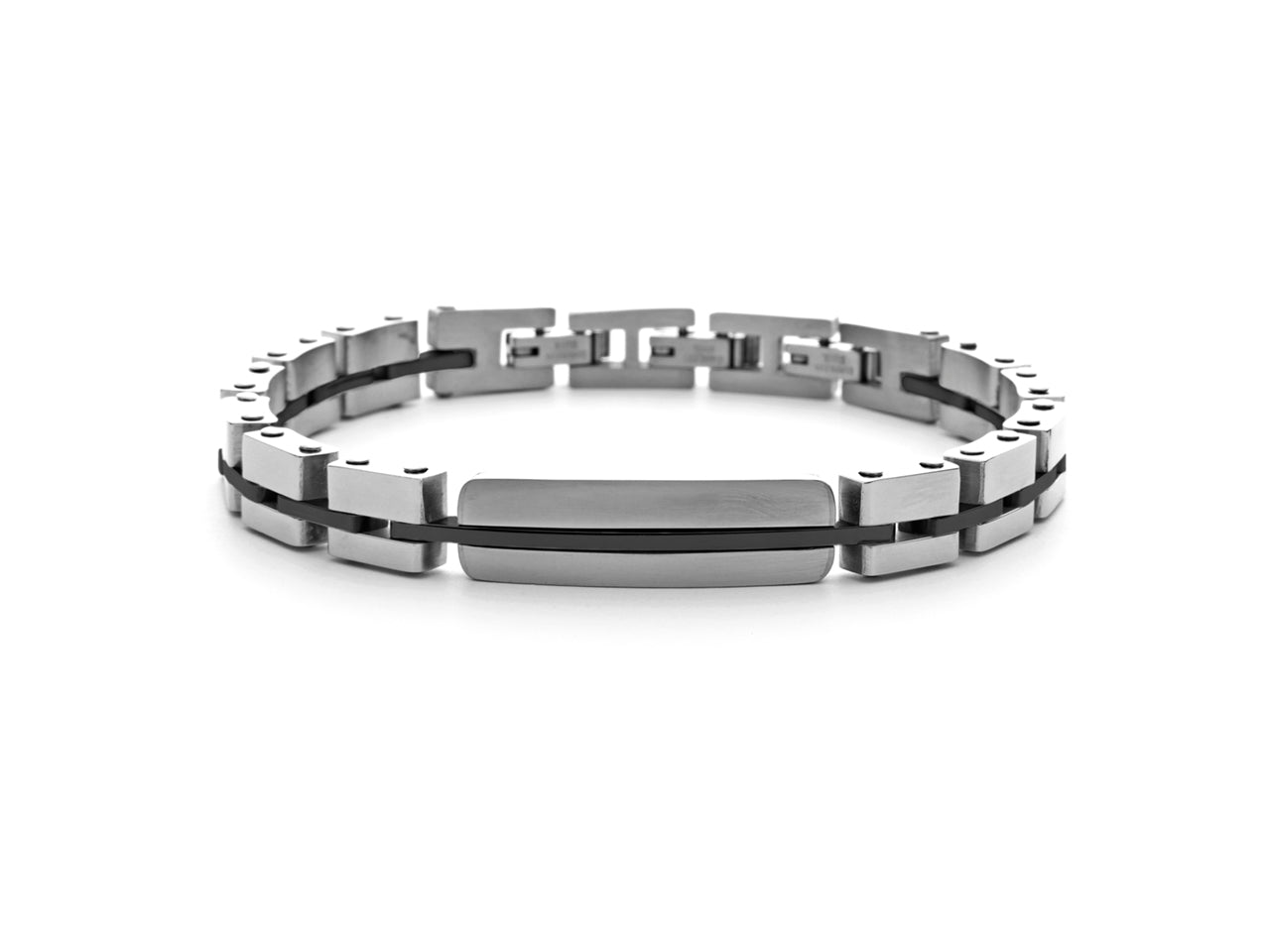 Bracciale Uomo 4US Cesare Paciotti Acciaio Lucido Targhetta nera 4UBR6038