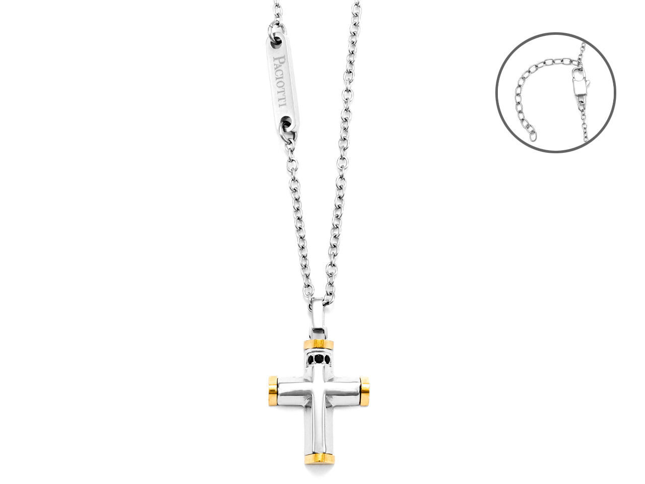 Collana Uomo 4US Cesare Paciotti Acciaio Targhetta Croce Dorata Zirconi 4UCL5584