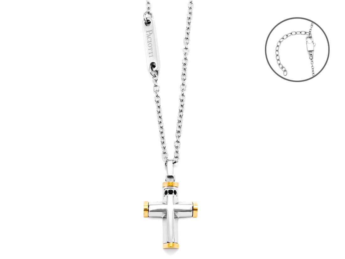Collana Uomo 4US Cesare Paciotti Acciaio Targhetta Croce Dorata Zirconi 4UCL5584