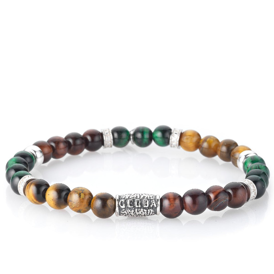 Bracciale Unisex Gerba Argento 925 Elastico Pietre Occhio di Tigre Verde COD.447