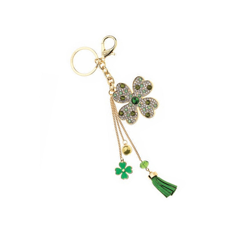Portachiavi Ottaviani Quadrifoglio Dorato Strass Smalti Doppiogancio 52306