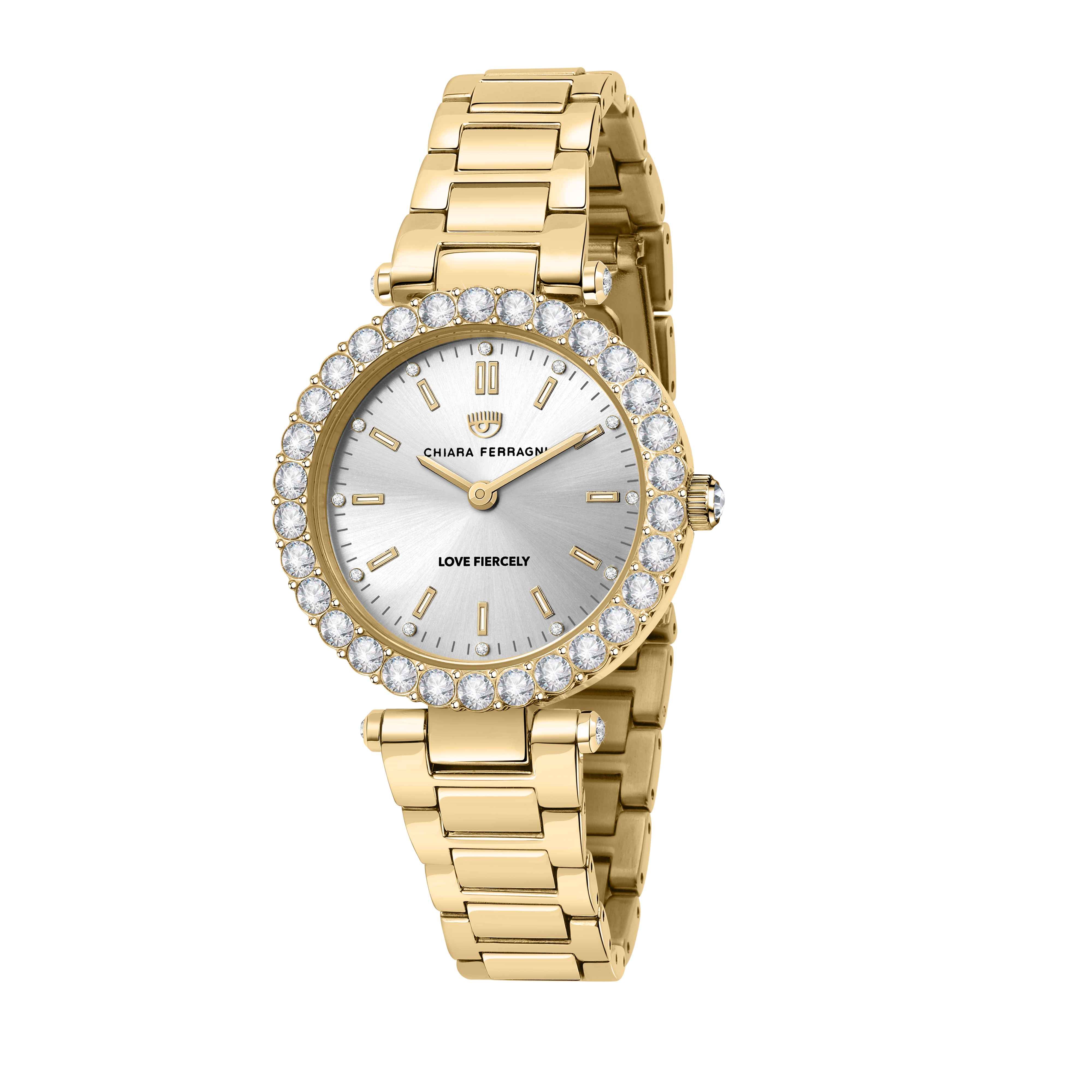 Orologio Donna Chiara Ferragni Quarzo solo Tempo Acciaio Dorato Zirconi Bianchi