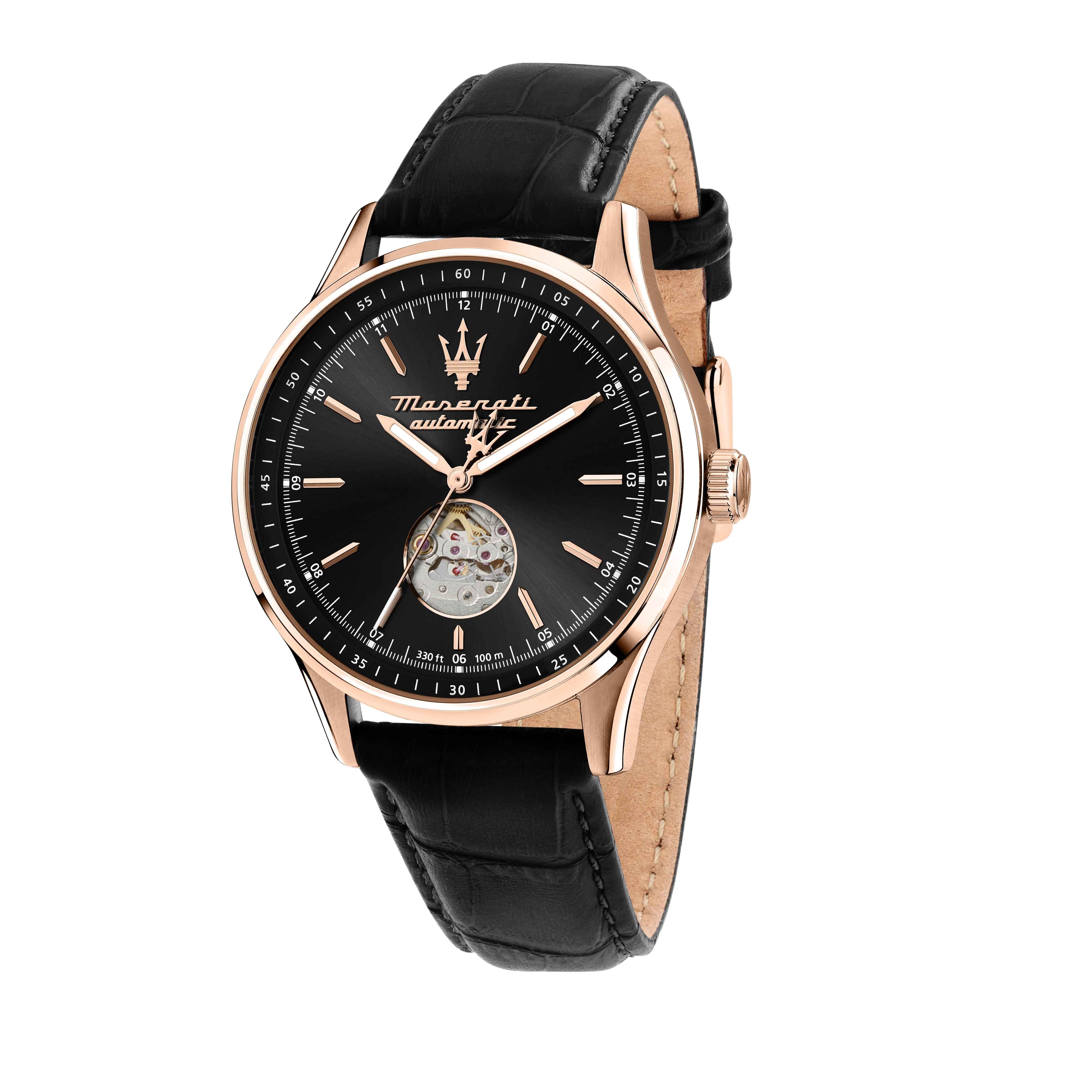 Orologio Uomo Maserati Automatico Pelle Nero Acciaio Rosè Data R8821124001
