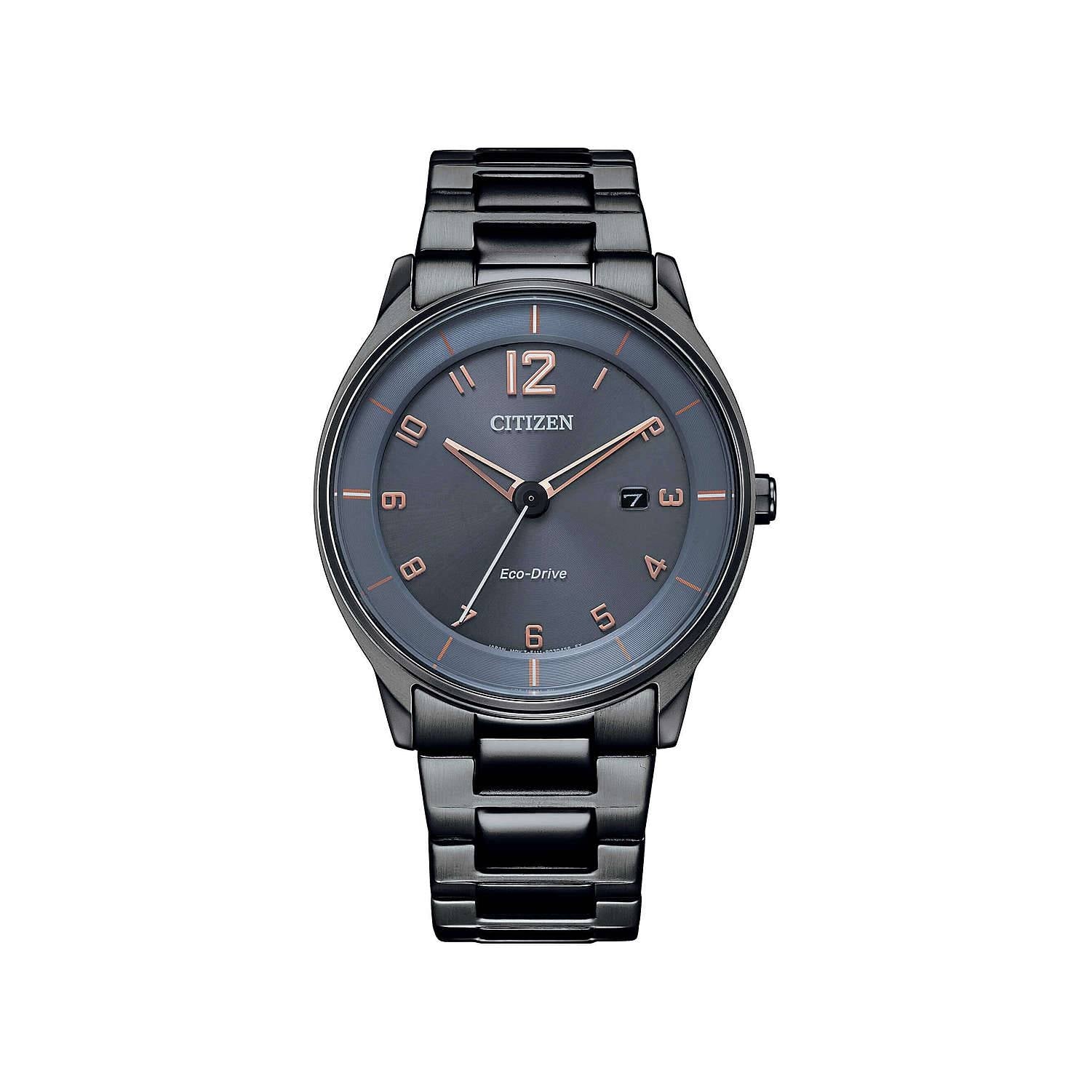 Orologio Uomo Acciaio Citizen Solo Tempo Nero Eco Drive Indici Rosè BM7408-88H