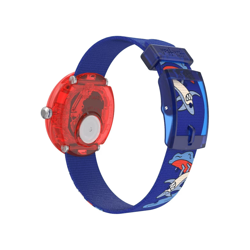 Orologio Bambino Swatch Flik Flak Yeeew Squalo Quarzo Solo Tempo Blu Rosso ZFBNP211