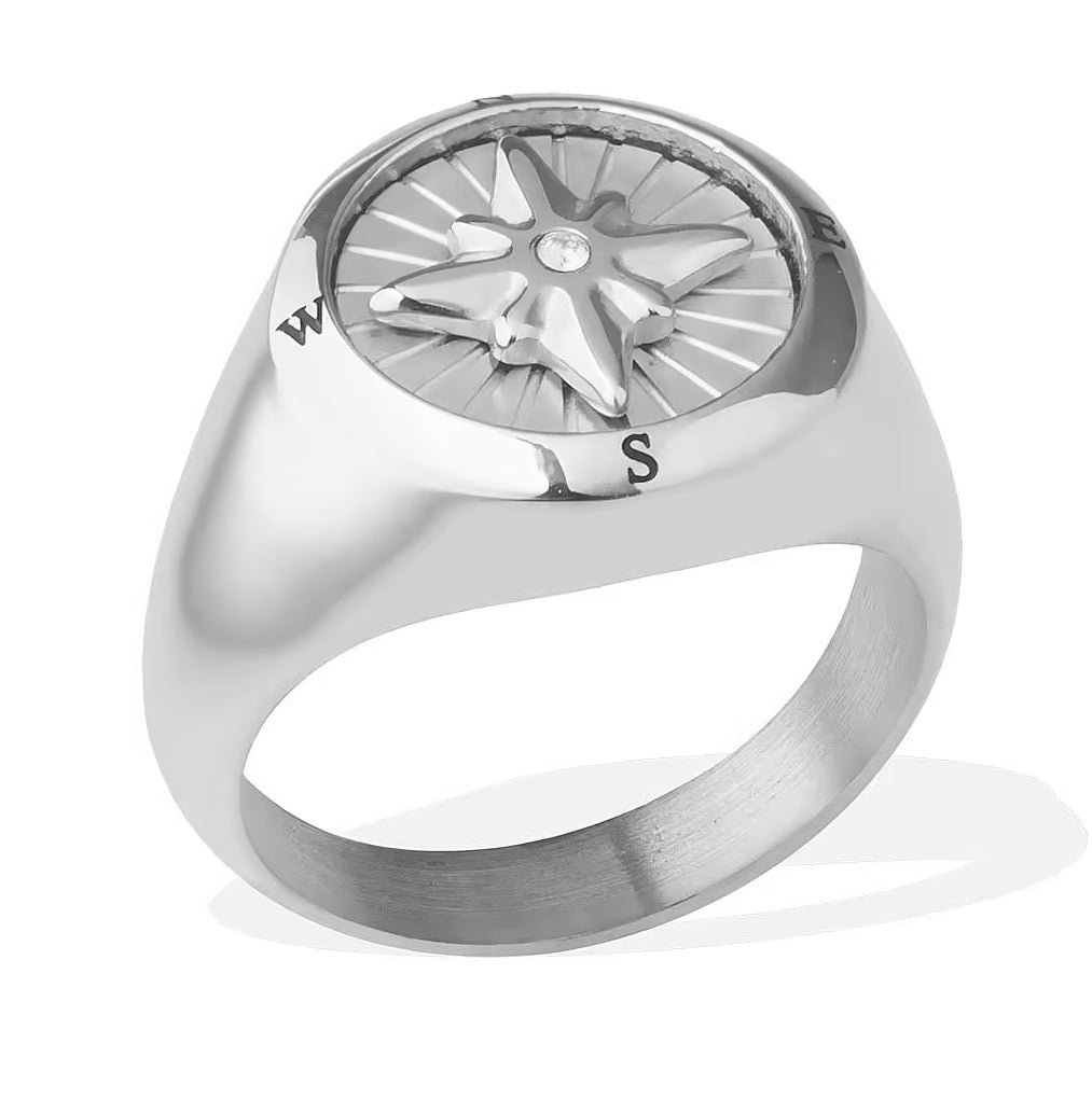 Anello Uomo Liu Jo Acciaio con rosa dei venti e Zircone  Misura 24 MLJ550M24