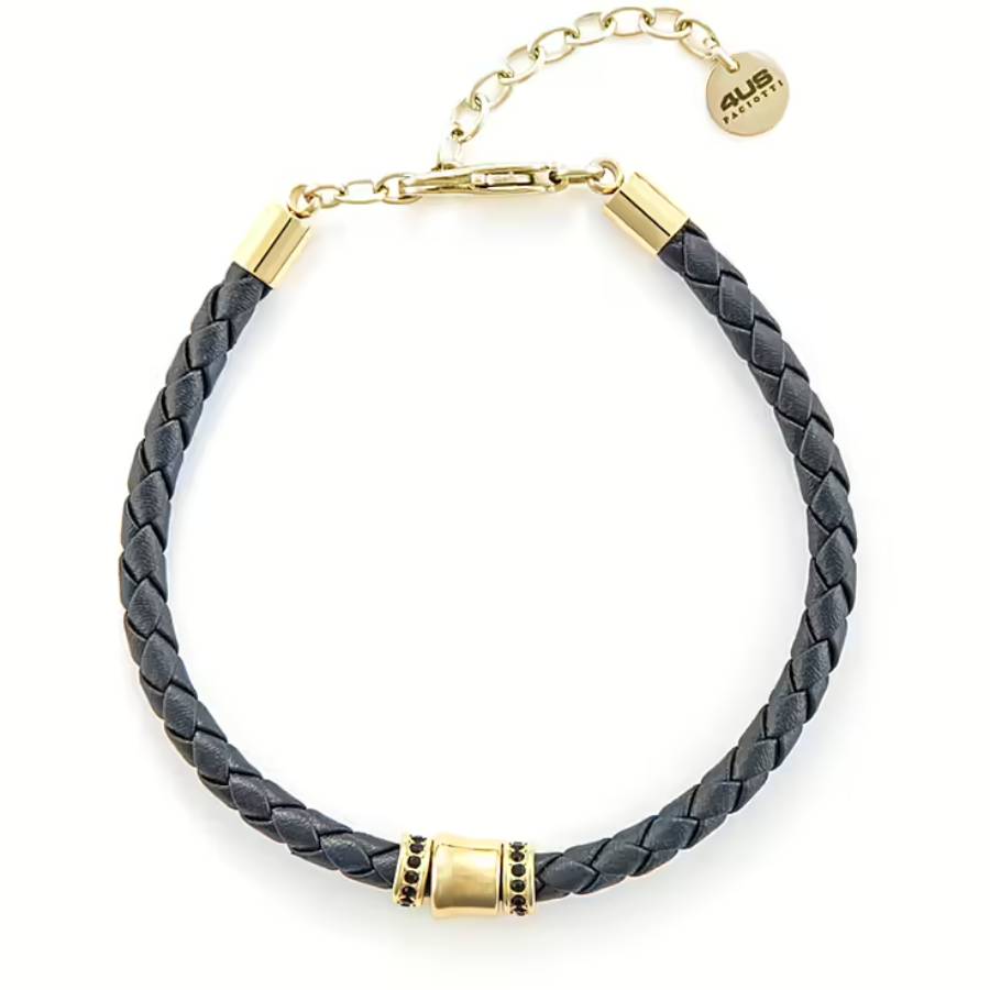 Bracciale Uomo 4US Cesare Paciotti Acciaio dorato e Cuoio nero Intrecciato Semirigido 4UBR6406
