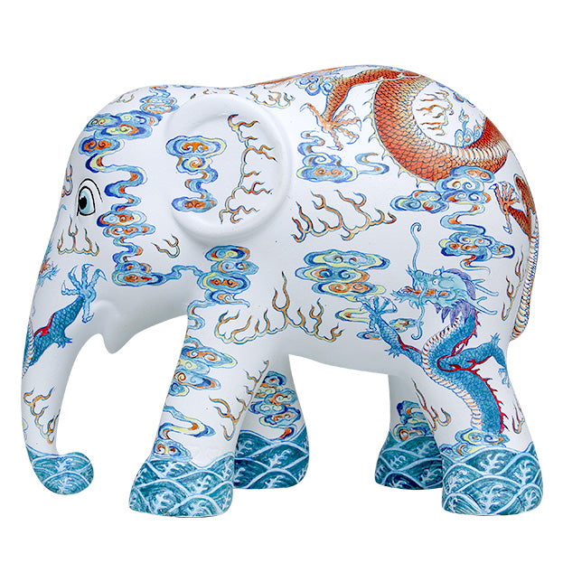 Scultura Elefante Onlylux Doucai Dragons 15 cm Ceramica Dipinto A Mano 8858831272668