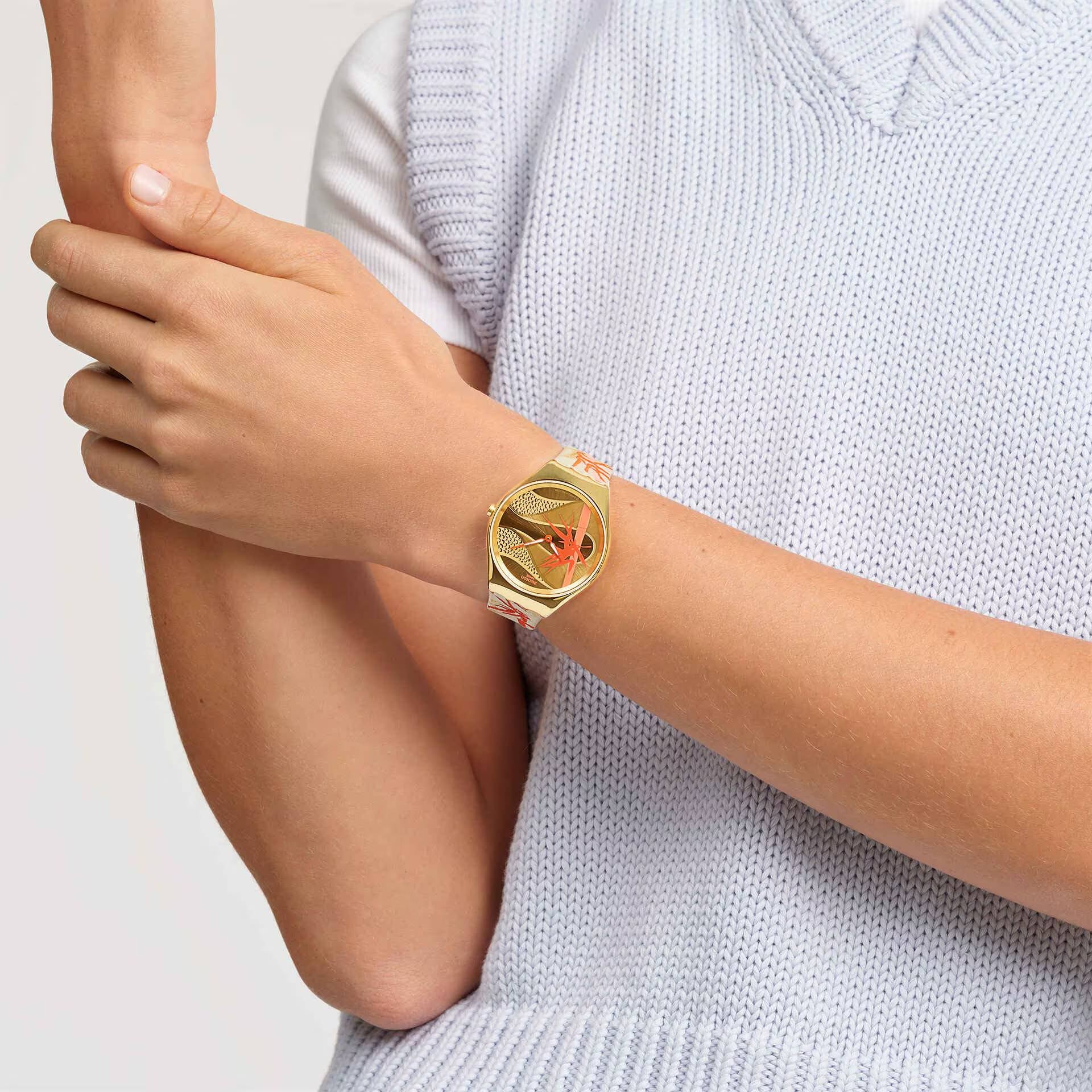 Orologio Unisex Swatch Golden Red Bamboo Quarzo Solo Tempo SYXZ105