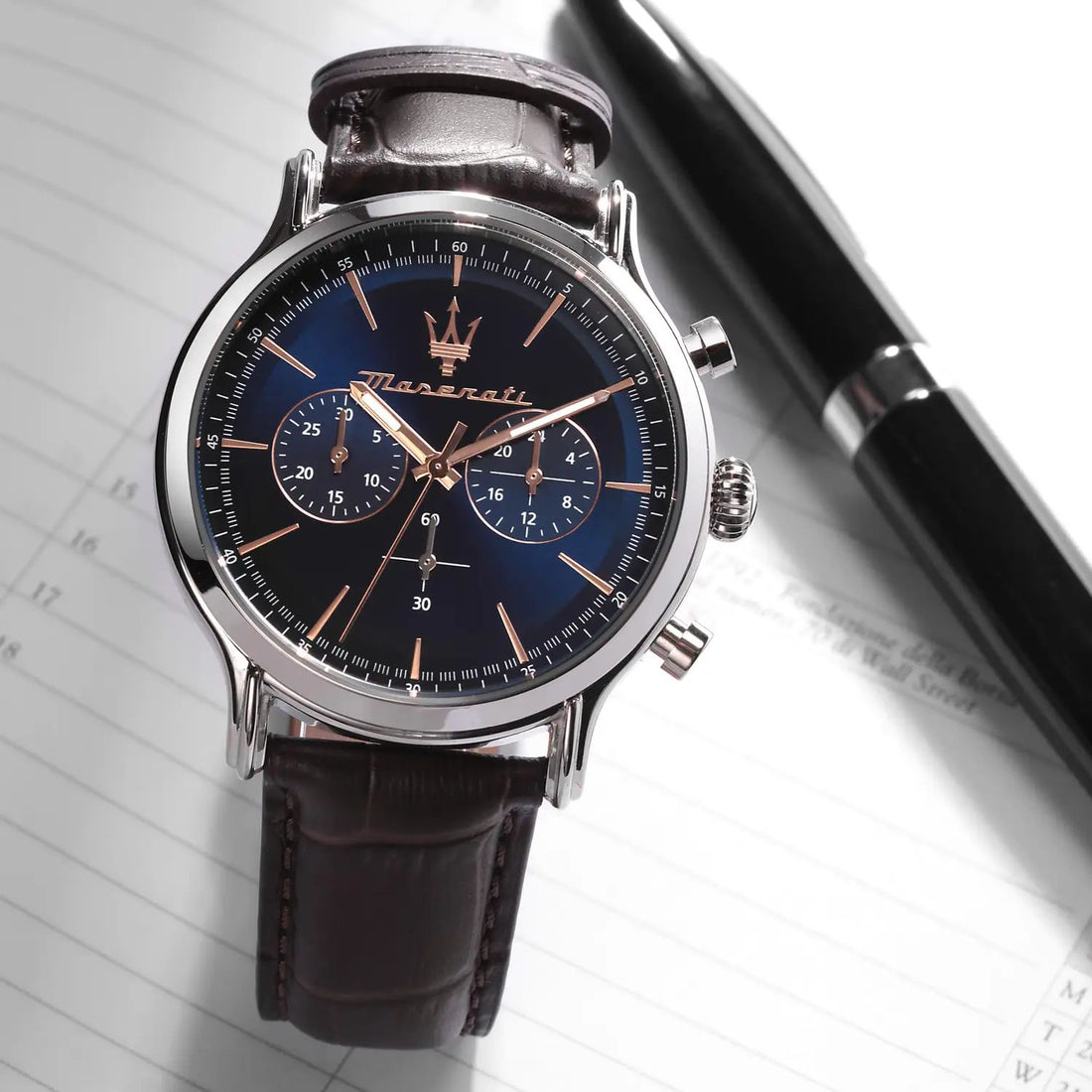 Orologio Uomo Maserati Quarzo Cronografo Blu Marrone Pelle R8871618014