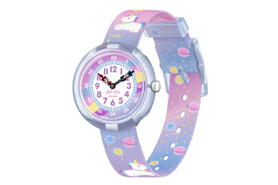 Orologio Bambina Swatch Flik Flak Cuddly Unicorn Quarzo Solo Tempo Rosa FBNP213