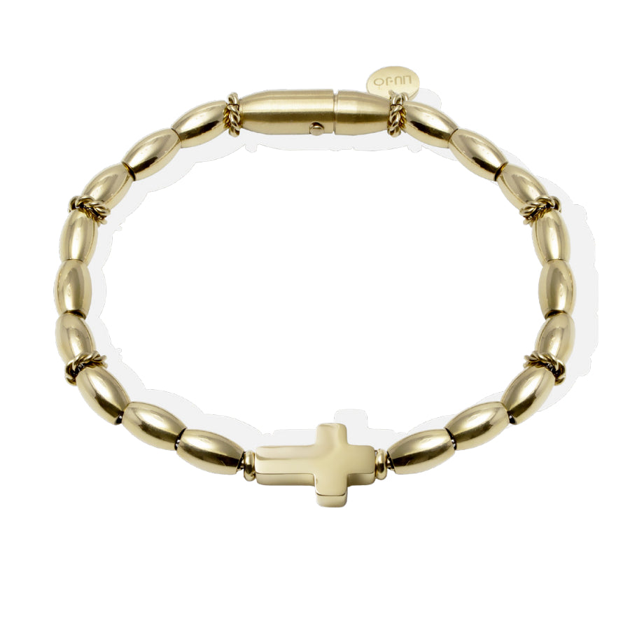 Bracciale Uomo Liu Jo Acciaio Dorato Croce Lucida Zirconi Neri MLJ544