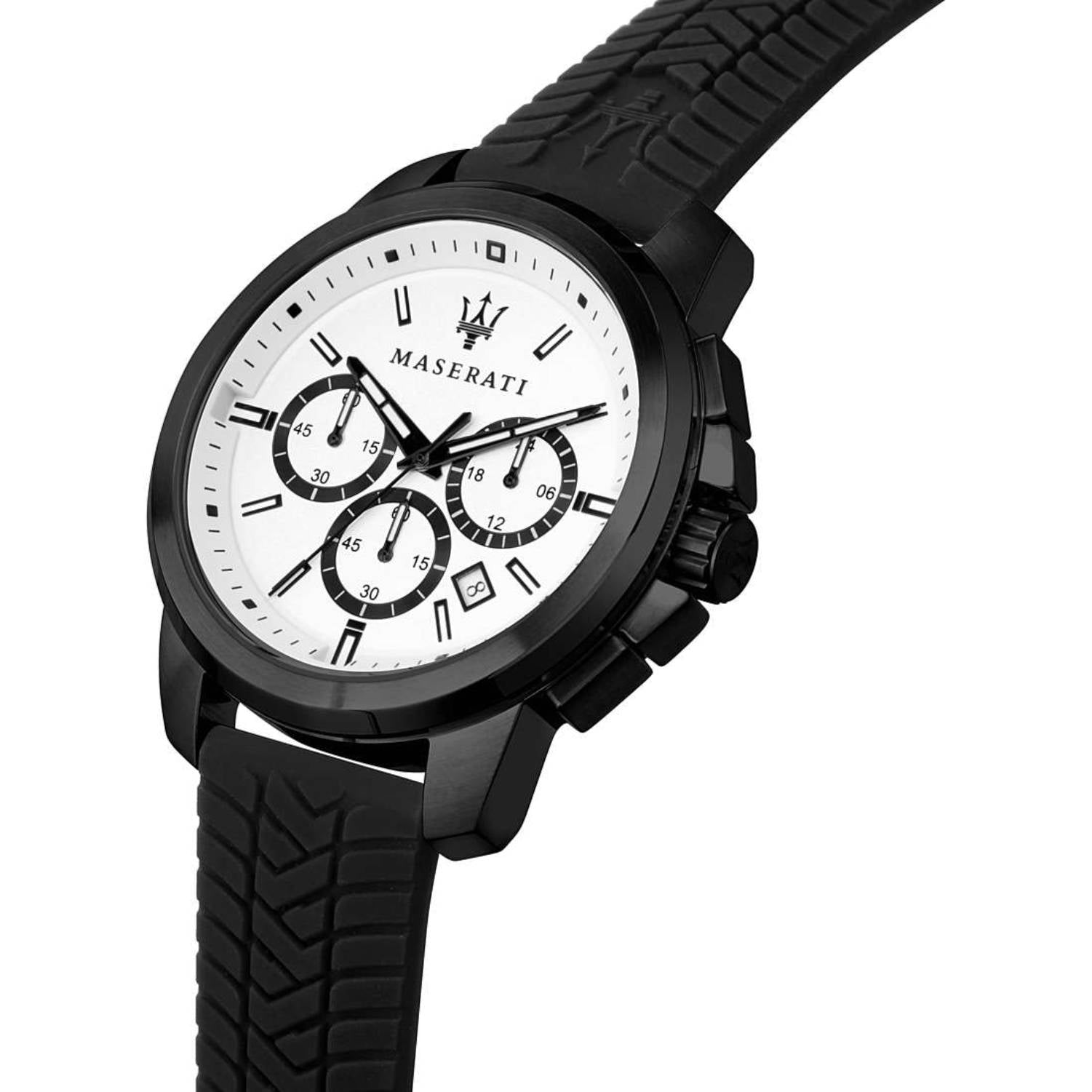 Orologio Uomo Acciaio Maserati Gomma Cronografo Bianco Nero Data R8871621010