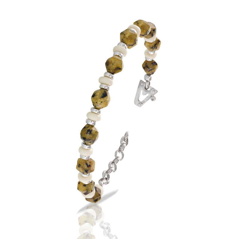 Bracciale argento 925%, labradorite e sulla chiusura diamante nero