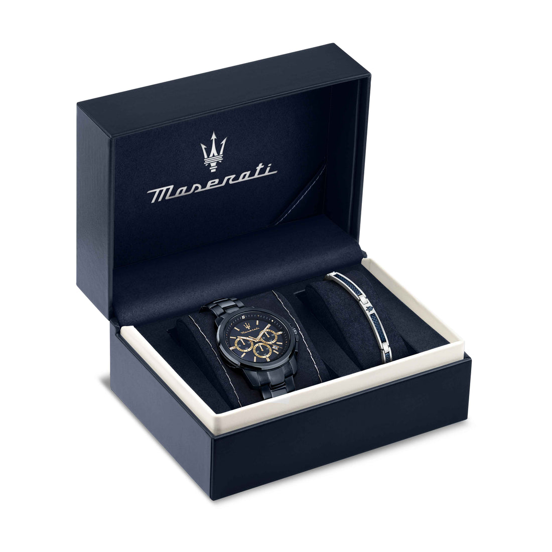 Special Box Orologio Bracciale Uomo Maserati Acciaio Blu PVD Dorato R8873621042