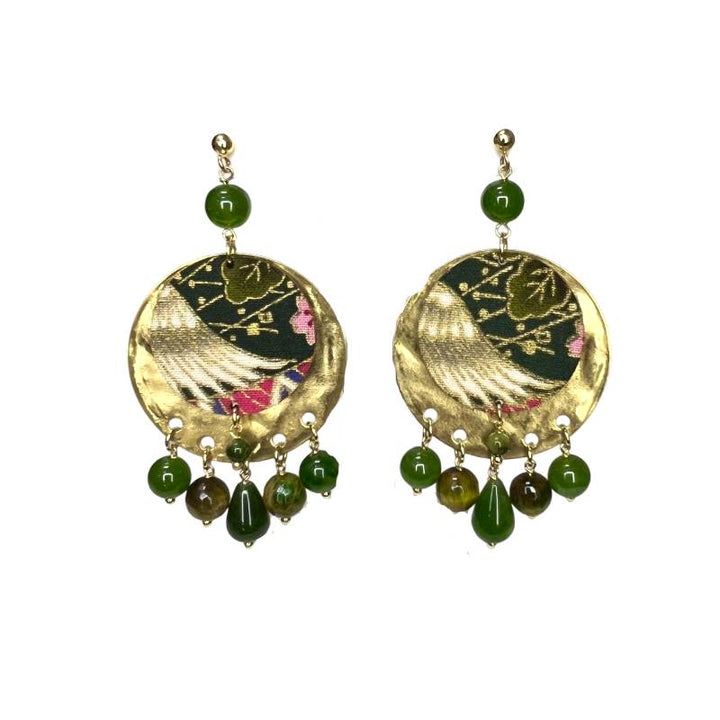 Orecchini Donna Lebole Circle Fiore Ali Pietre Verdi EN/MT/V.OLIVA