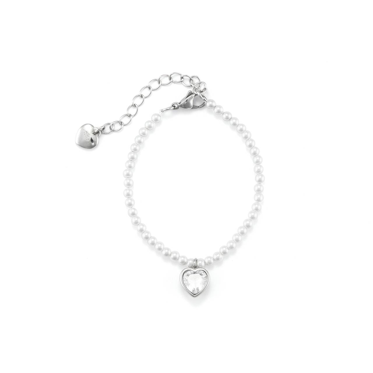 Bracciale Donna 4US Cesare Paciotti Acciaio Perle 3 MM Cuore Zircone 4UBR7131W
