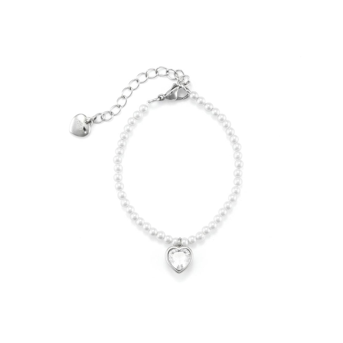 Bracciale Donna 4US Cesare Paciotti Acciaio Perle 3 MM Cuore Zircone 4UBR7131W