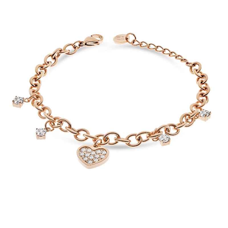Bracciale Donna Liu Jo Acciaio rosa Catena Rollò Cuore Zirconi Bianchi LJ2322