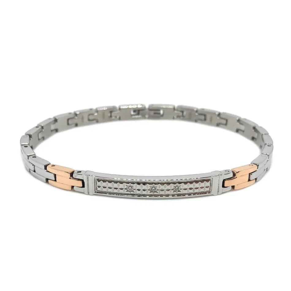 Bracciale Uomo Zancan Acciaio Rosè Zirconi Bianchi EHB194