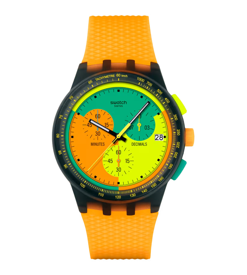 Orologio Unisex Swatch Neon Signal Flag 1990 Crono Data SUSB422