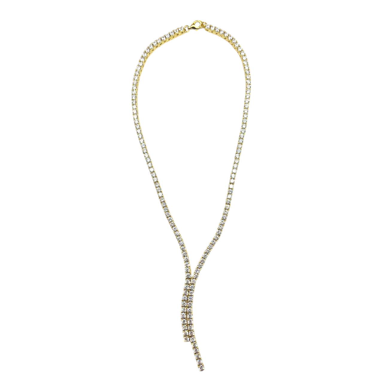 Collana Donna Re Mida Tennis Argento Dorato Zirconi Bianchi Girocollo Pendente
