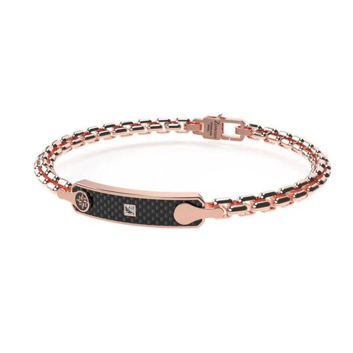 Bracciale Uomo Zancan Acciaio Rosè Placca Nera Zircone Bianco EHB391