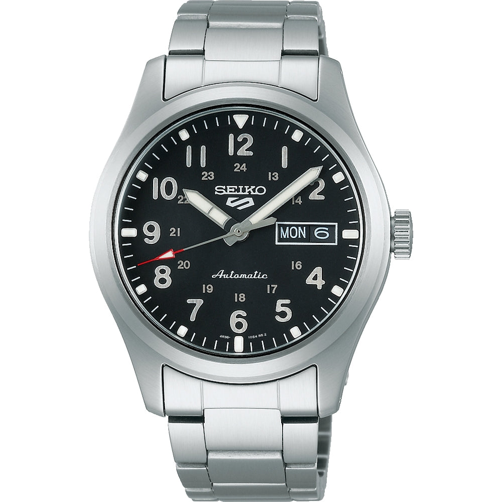 Orologio Uomo Seiko 5 Sport Automatico Doppia Data Nero Acciaio Numeri SRPG27K1
