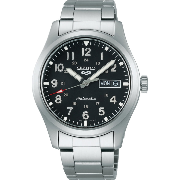 Orologio Uomo Seiko 5 Sport Automatico Doppia Data Nero Acciaio Numeri SRPG27K1