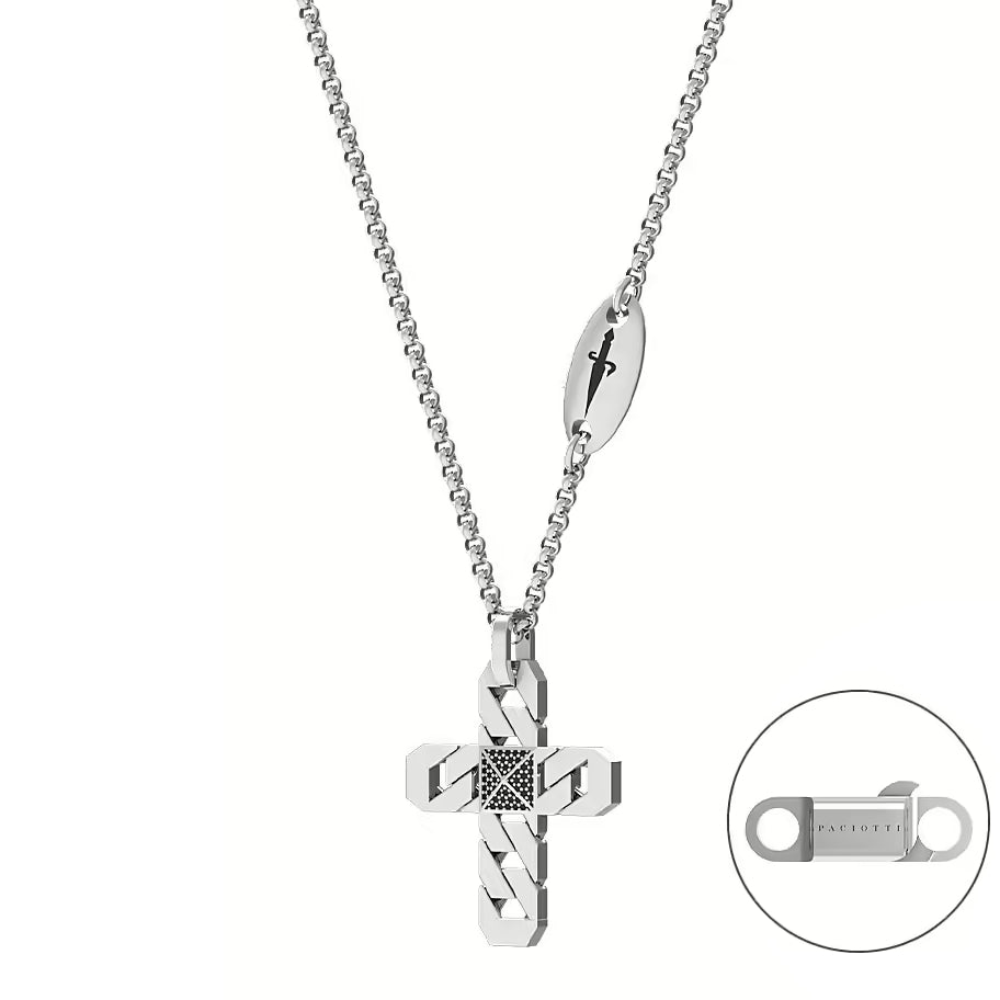 Collana Uomo Cesare Paciotti Argento Catena Croce Spinelli Neri JPBR5042B
